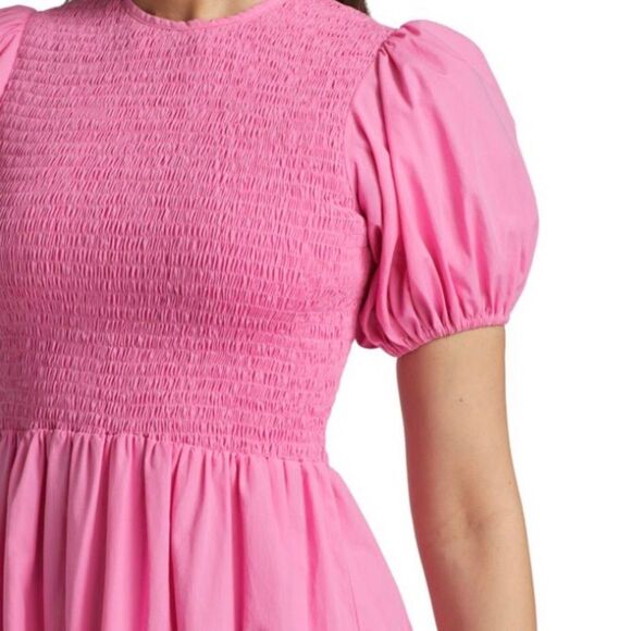 Tuckernuck SWF Puff Sleeve Tiered Midi Dress Womens Small Pink Bubblegum Cotton - Picture 3 of 16